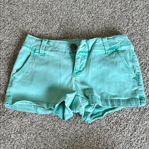 BKE teal Jean Shorts Distressed Cut-Off Style